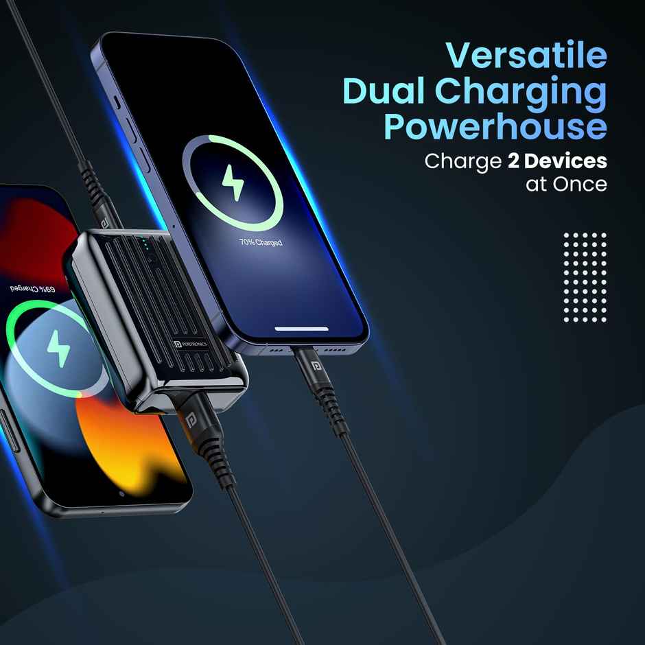 Portronics Zapcell 10K Power Bank | 10000 mAh | 22.5W Fast Charge | Type-C PD | Compact | Black