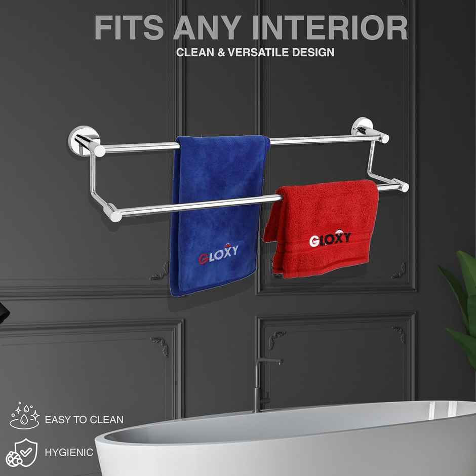 Gloxy 2 Step Stainless Steel Towel Rod Towel Bar Bathroom Hanger Accessories & Fittings | 24 inch