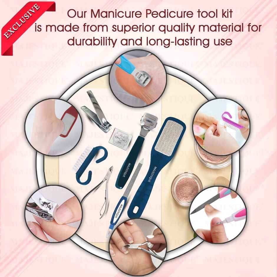 Majestique Professional Manicure and Pedicure Tools Kit - 7 Piece Set | Multicolor