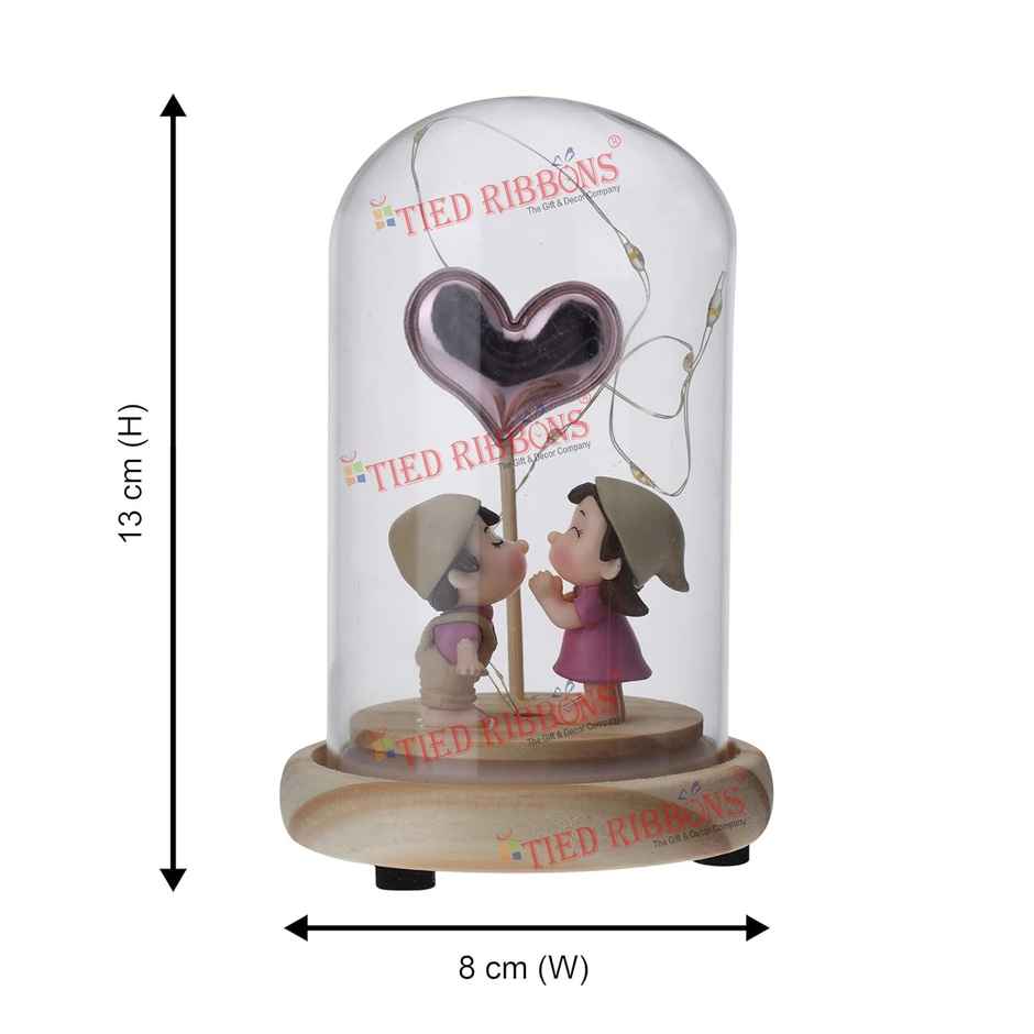 Tied Ribbons Romantic Love Couple Dome With Led Light Lamp Table Decorative Showpiece Statue