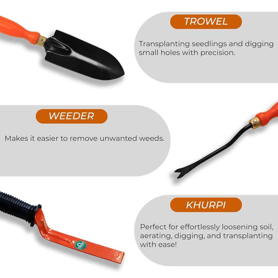 Trustbasket Gardening Hand Tools Set - 3 Pcs (Small Trowel, Krupi And Weeder)