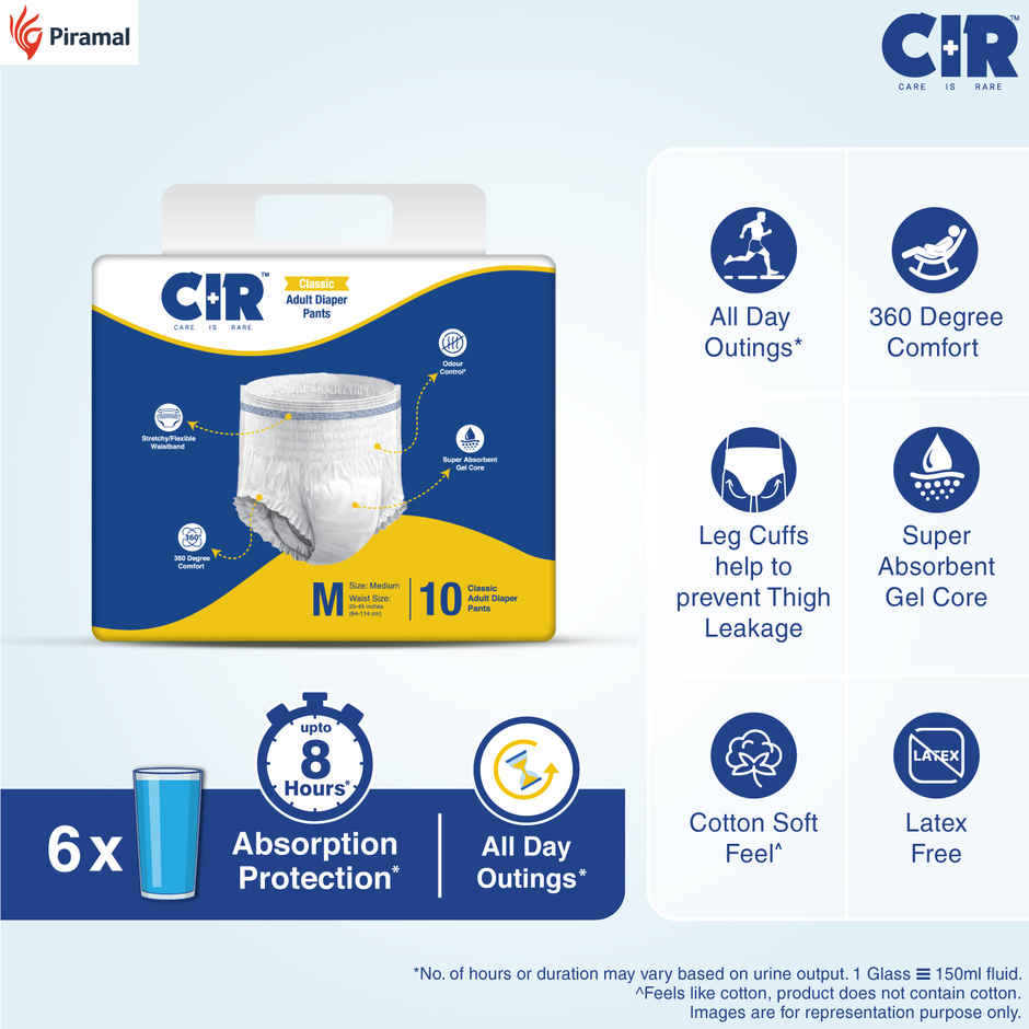 CIR Classic Adult Diaper Pants Style 8 Hr Absorption Protection Odour Control Cotton Soft Feel