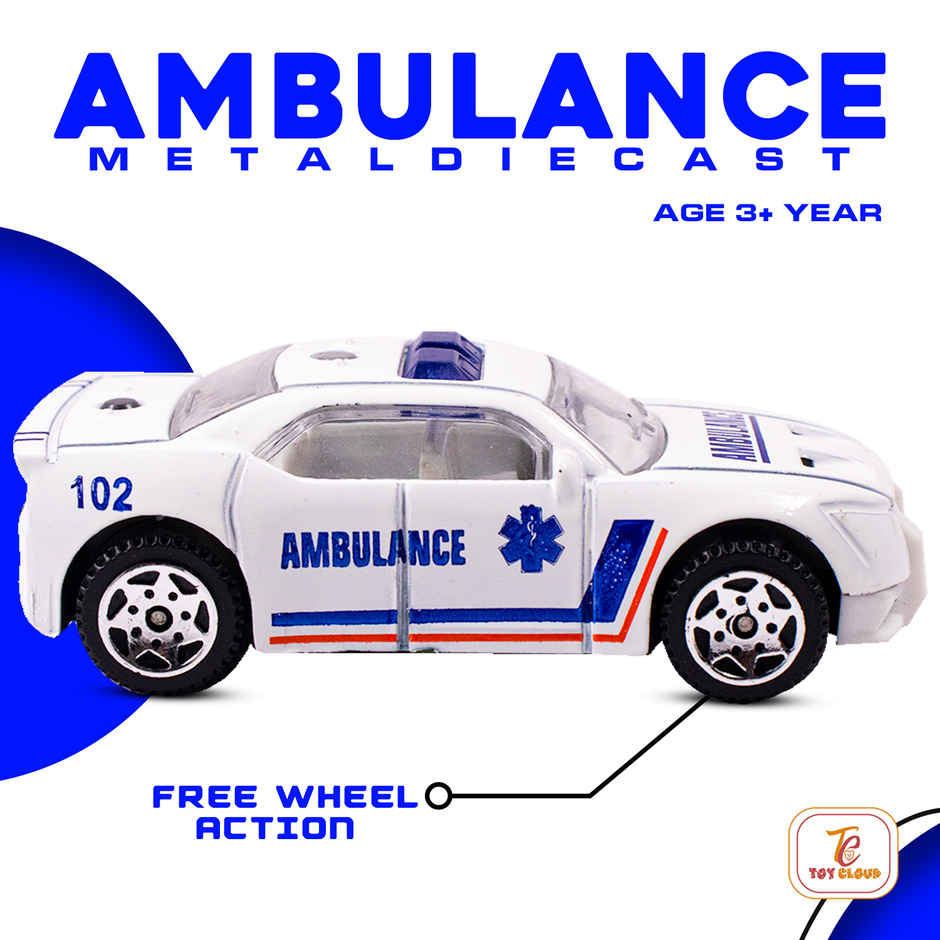 Toy Cloud Free Wheel Die Cast Metal Ambulance Vehicle Set of 3 1:64 Scale Model Vehicles Toys