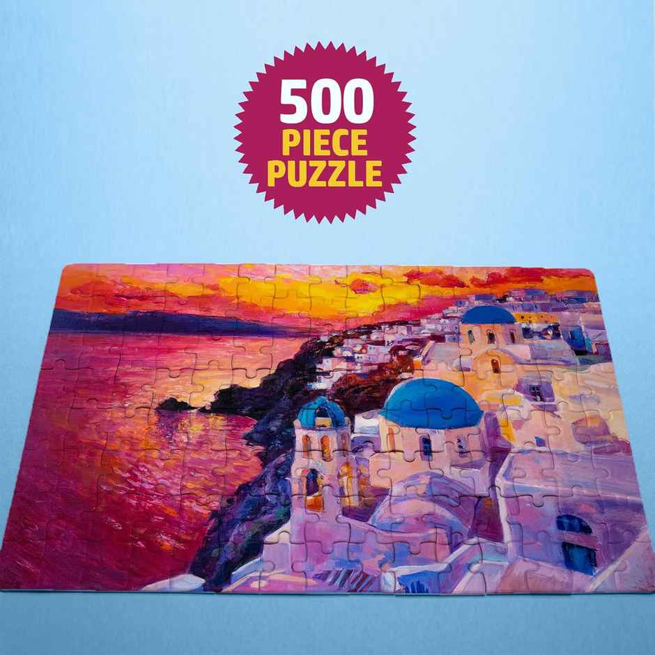 Flo Toys Sunset in Santorini 500-Piece Jigsaw Puzzle for Kids & Adults - Fun Travel Game & Family Activity