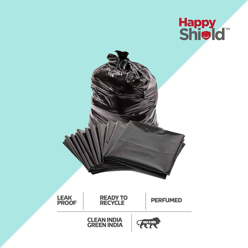 Happy Shield - Perfumed Garbage Bags (90 Pieces), Medium (19 X 21 Inches) Pack Of 3 - Black