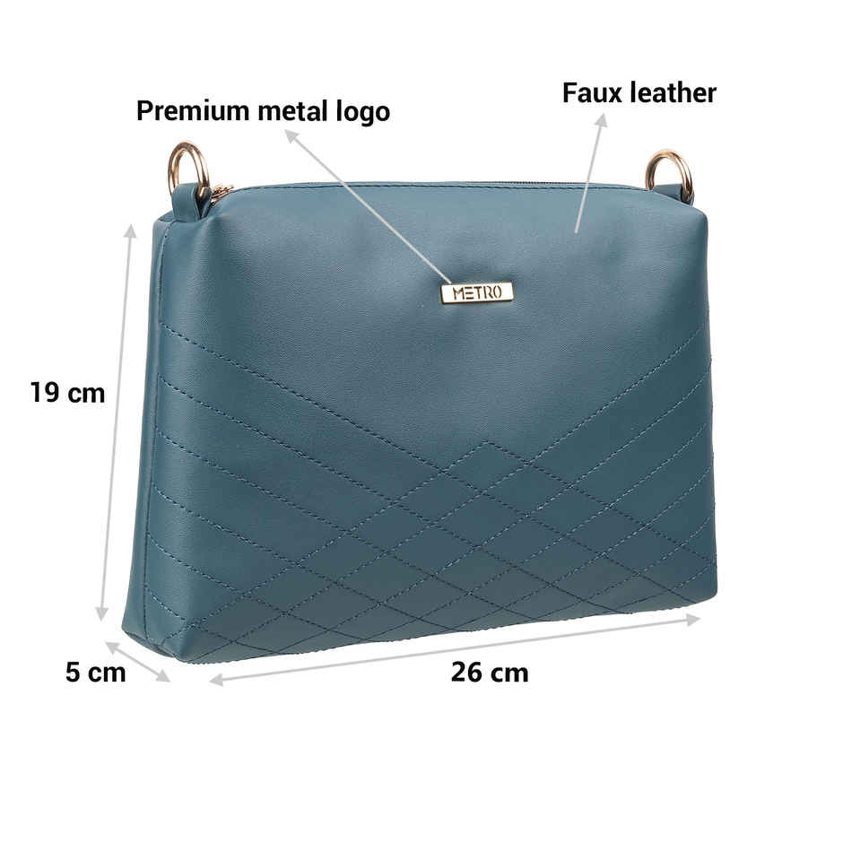 Metro Women's Textured PU 1.5 L Sling Bag | Blue - M