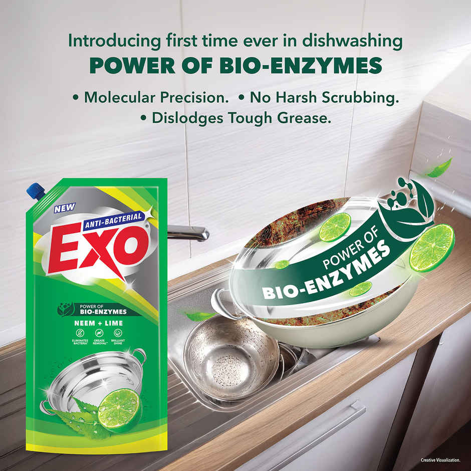 Exo Neem & Lime Anti Bacterial Dishwash Liquid | Tough Grease Removal with Power of Bio-Enzymes