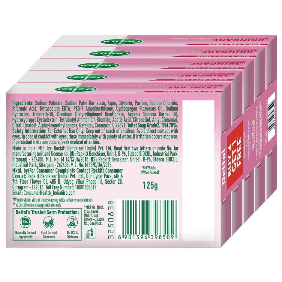 Dettol Skincare Bath Soap - Moisturising Bathing Soaps With Argan Oil Pack Of 5