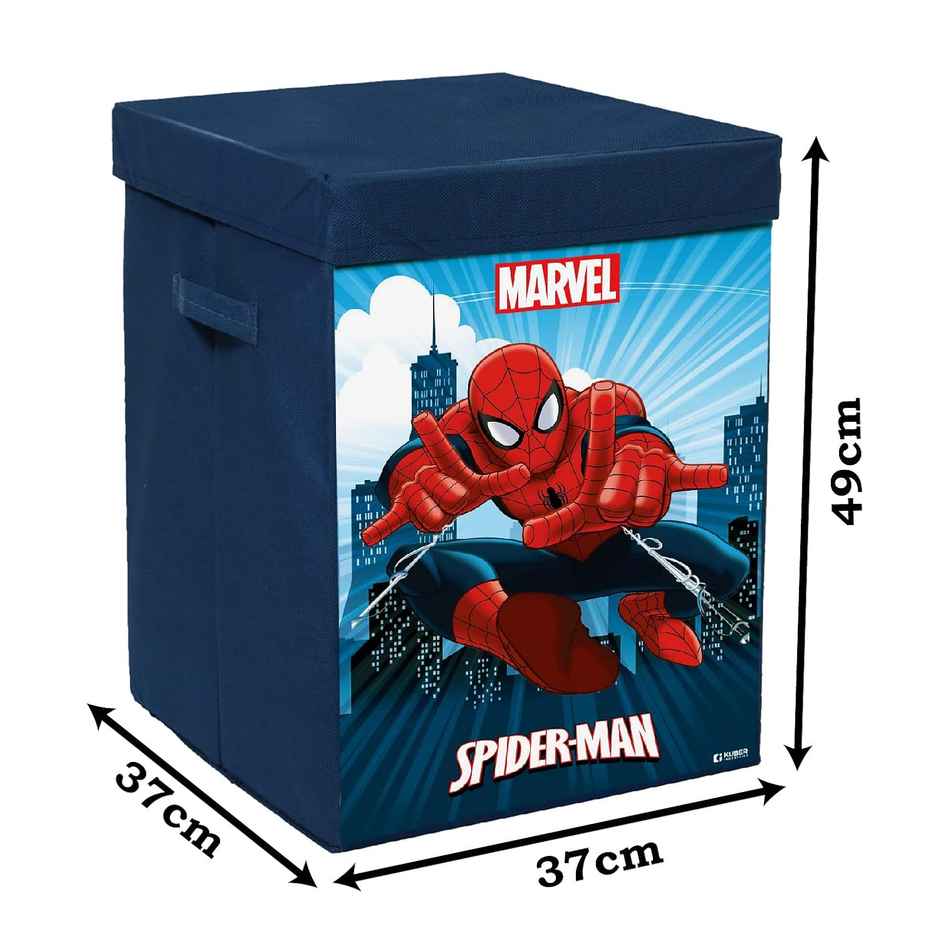 Kuber Industries 60 L Marvel Spiderman Print Laundry Basket with Handle & Lid (Navy Blue)