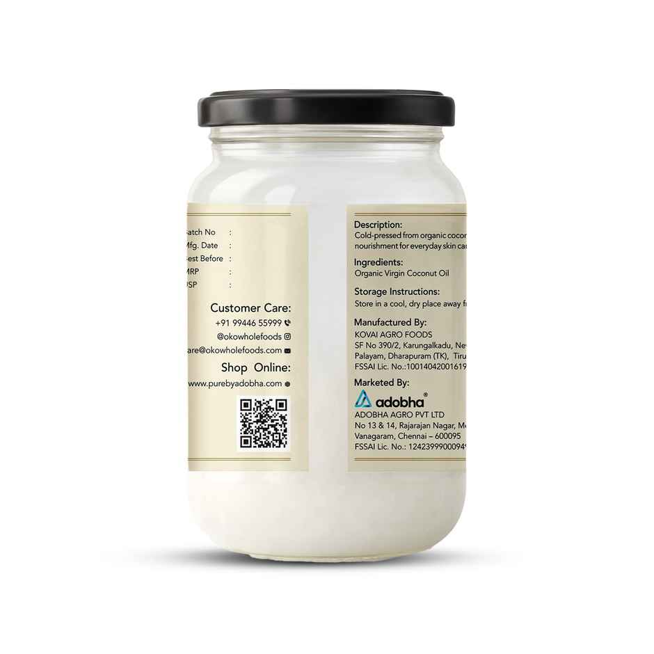 OKO Wholefoods Organic Extra Virgin Coconut Oil | Cold Pressed & Unrefined | Glass Bottle