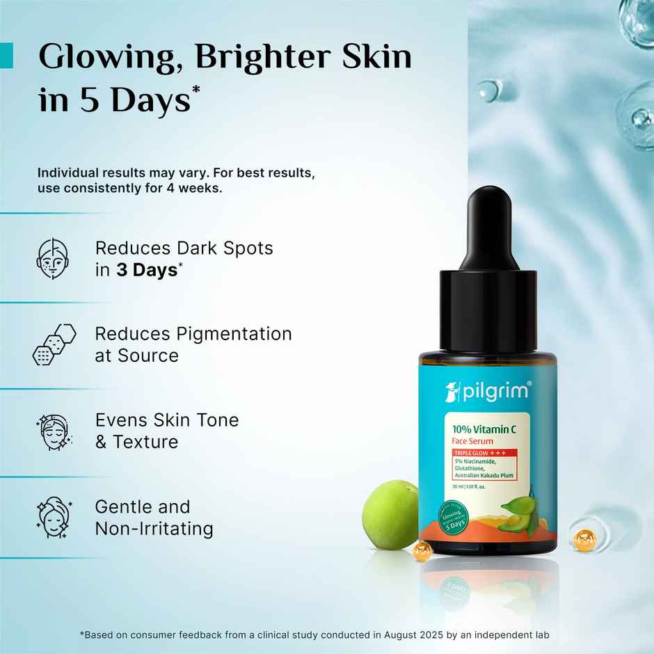 Pilgrim 10% Vitamin C Face Serum For Daily Brightness Helps Reduce Dark Spots & Evens Skin Tone