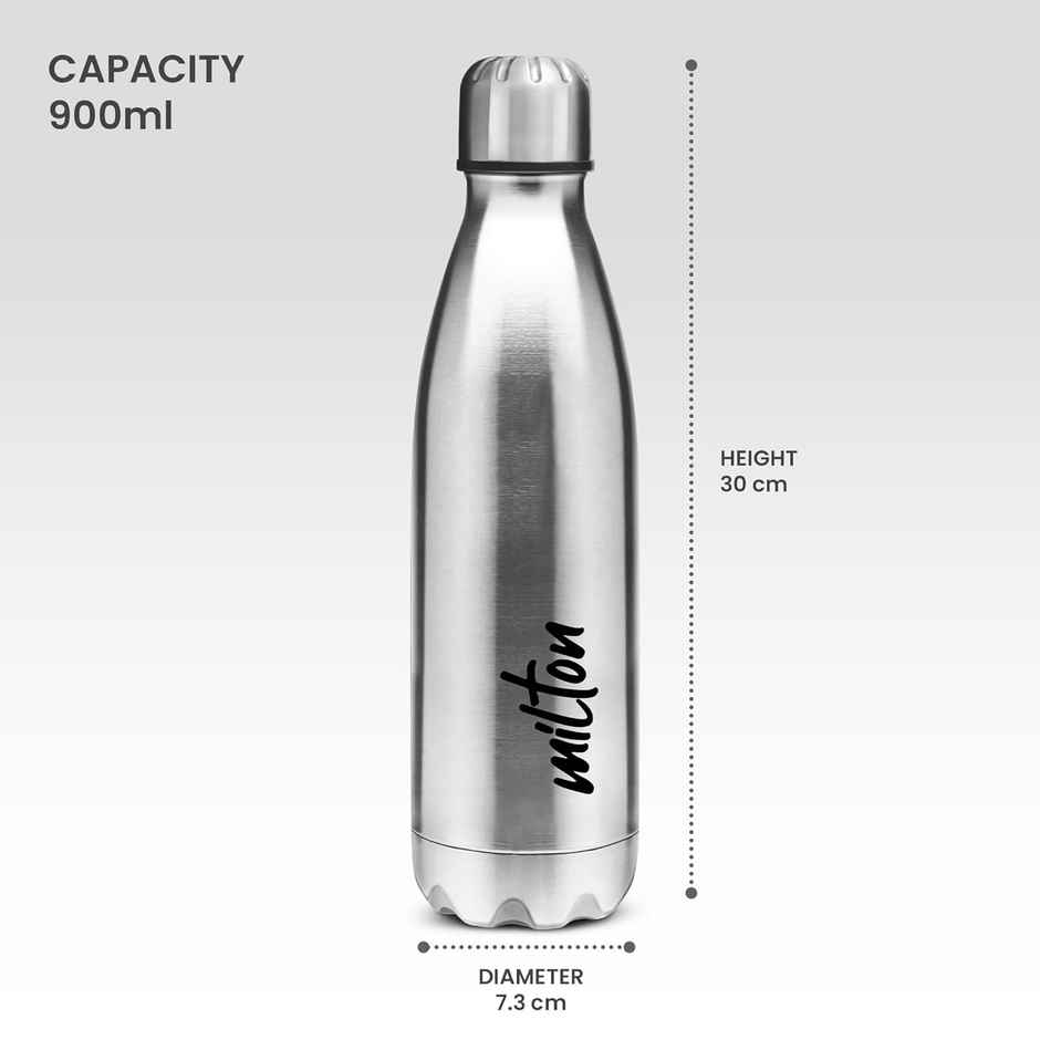 Milton Shine 1000 Stainless Steel Water Bottle | 900 ml Water Bottles | Single Walled | Silver