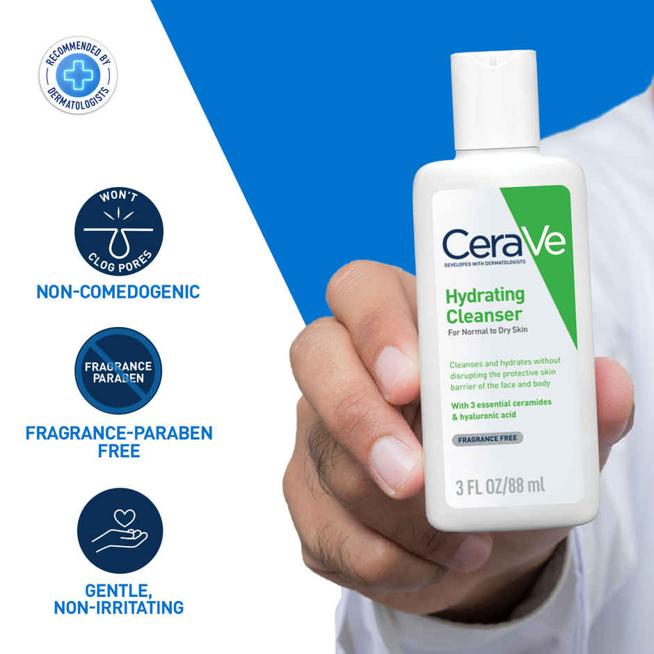 CeraVe Hydrating Cleanser Non-Foaming Face Wash For Dry Skin With Ceramides & Hyaluronic Acid