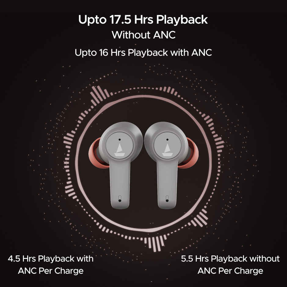 boAt Airdopes 411 ANC TWS Earbuds with  Active Noise Cancellation Up To 17.5 Hours Playback - Grey Hurricane