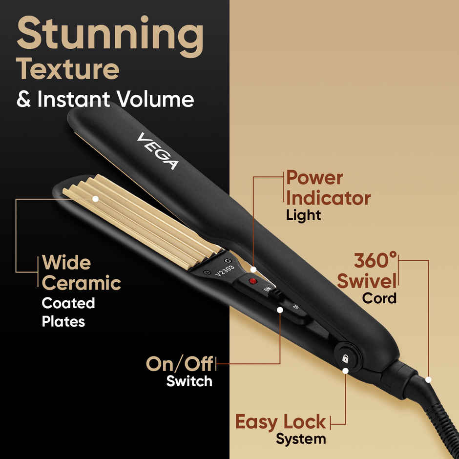 VEGA Classic Hair Crimper With Quick Heat Up & Ceramic Coated Plates, Black, (Vhcr-01)