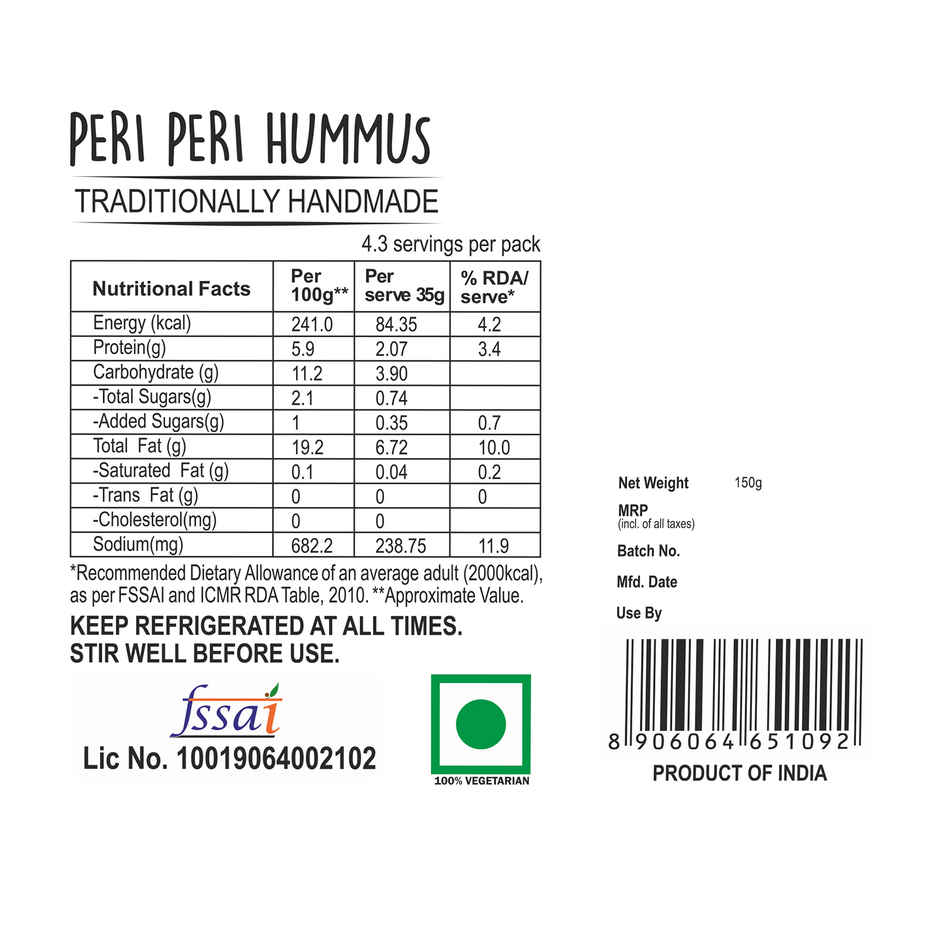 Wingreens Farms Peri Peri Hummus | Hummus Dip | Peri Peri Dip