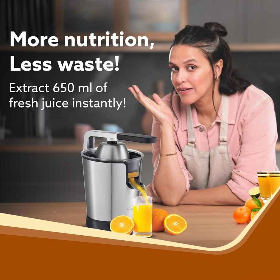 Agaro Regency Electric Citrus Juicer - 350W | 650 ml | Pulp Regulator | AC Motor - Black & Silver
