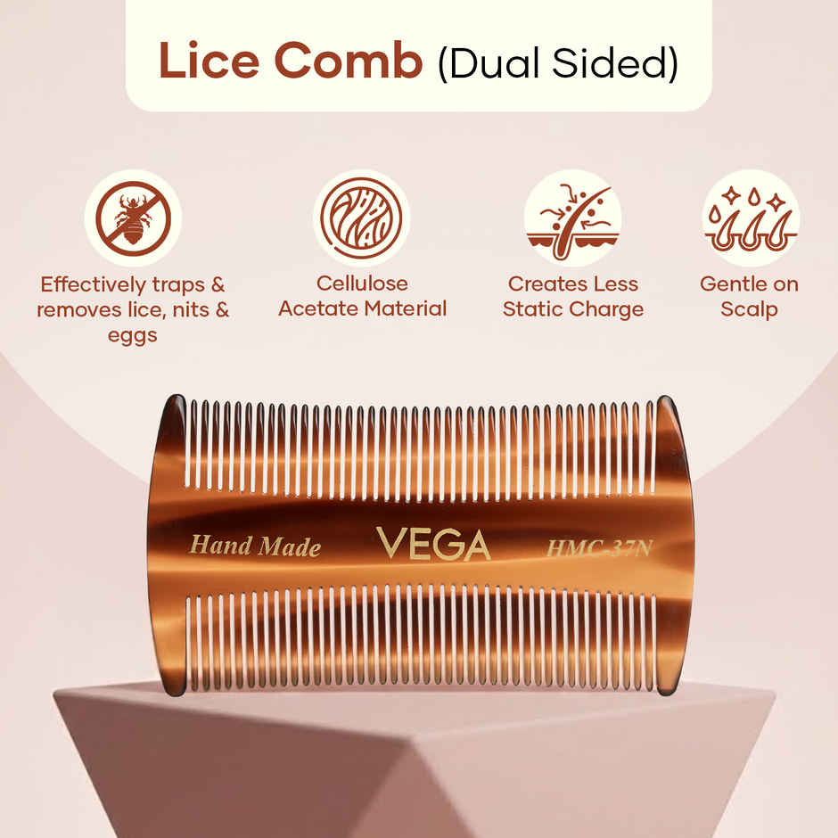 Vega Lice Hair Comb for Lice & Nit Removal Comb | Reusable & Washable | Children & Adults | HMC-37N