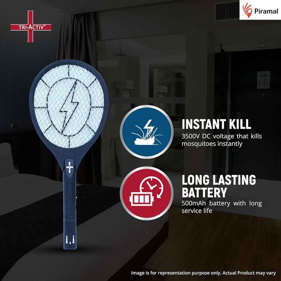Tri-Activ Piramal Anti Mosquito Racket | Insect Killer & Fly Swatter | Long Lasting Battery | Black