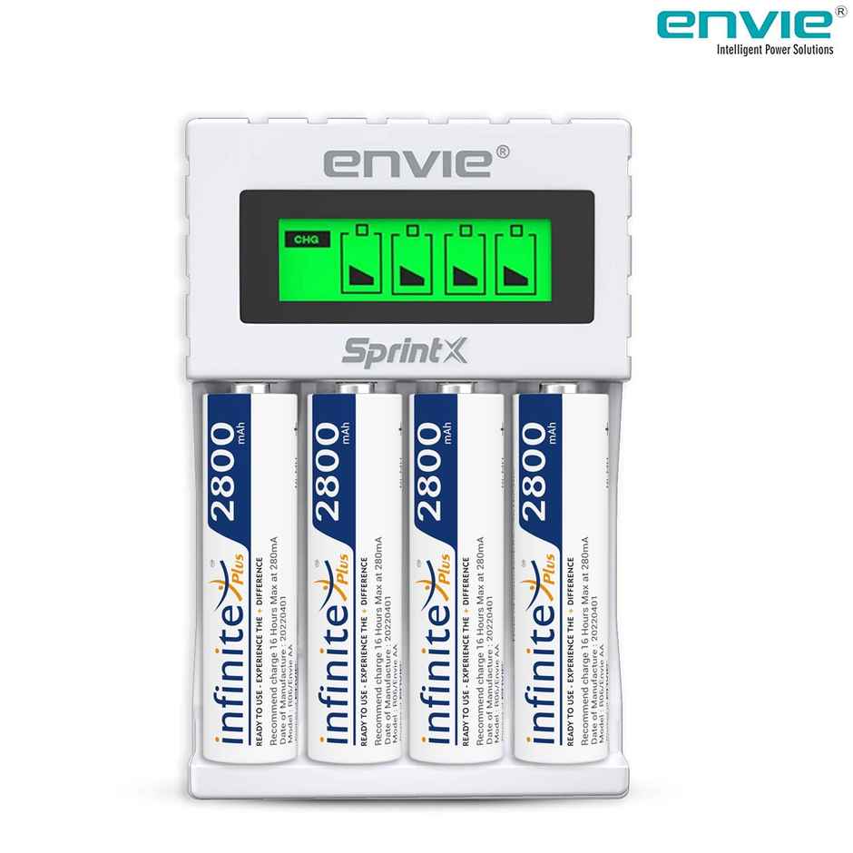 Envie (ECR11MC + 2800 4PL) SprintX Ultra Fast Rechargeable Batteries Charger for AA & AAA Ni-MH with 4xAA2800mah Rechargeable Batteries, with Over Charge Protection