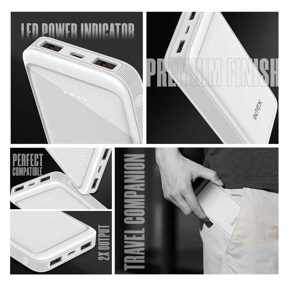 Intex 20000 mAh 22 W Power Bank (White, Lithium Polymer, Fast Charging for Mobile)