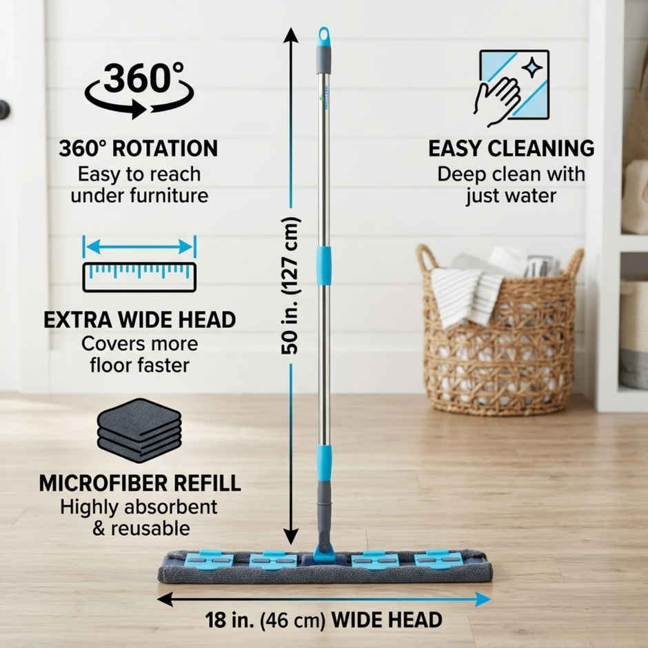 PROCLEAN 24 Inch 360 Degree Flat Mop | Seagreen - 51 in