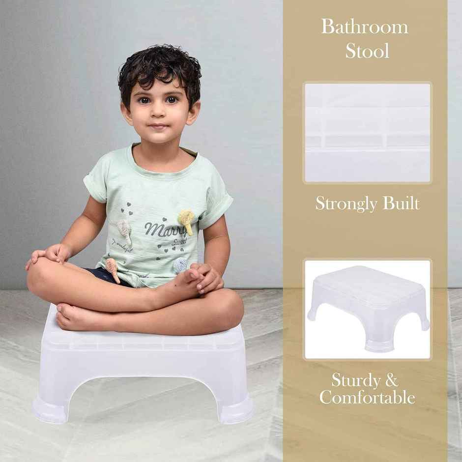 Kuber Industries Bucket-Stool-Mug Plastic Bathroom Combo Set|Set of 3|Transparent