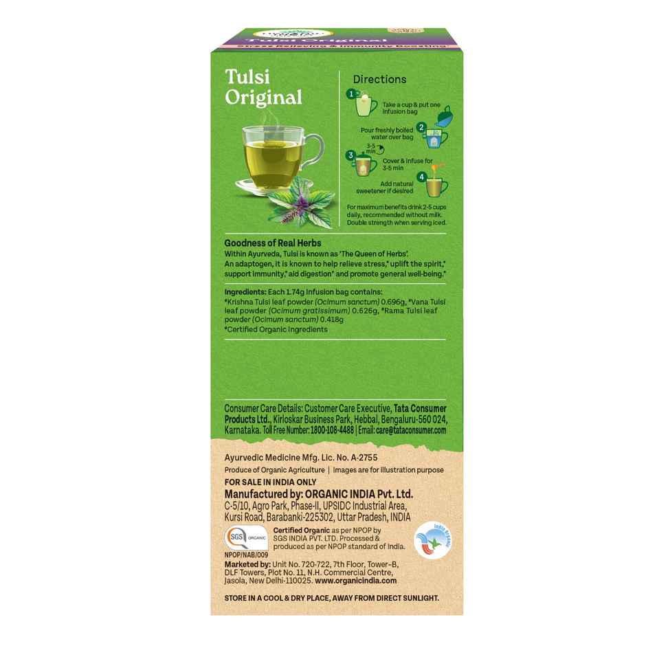 A TATA Product - Organic India Tulsi Original - 25 Tea Bags, Rich in Antioxidants, Staple-Free Bag