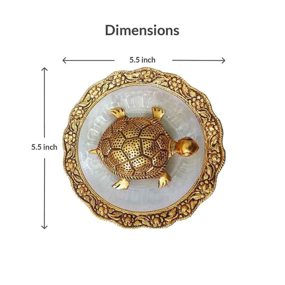 Urbanfix Metal Feng Shui Turtle With Plate Showpiece | Golden