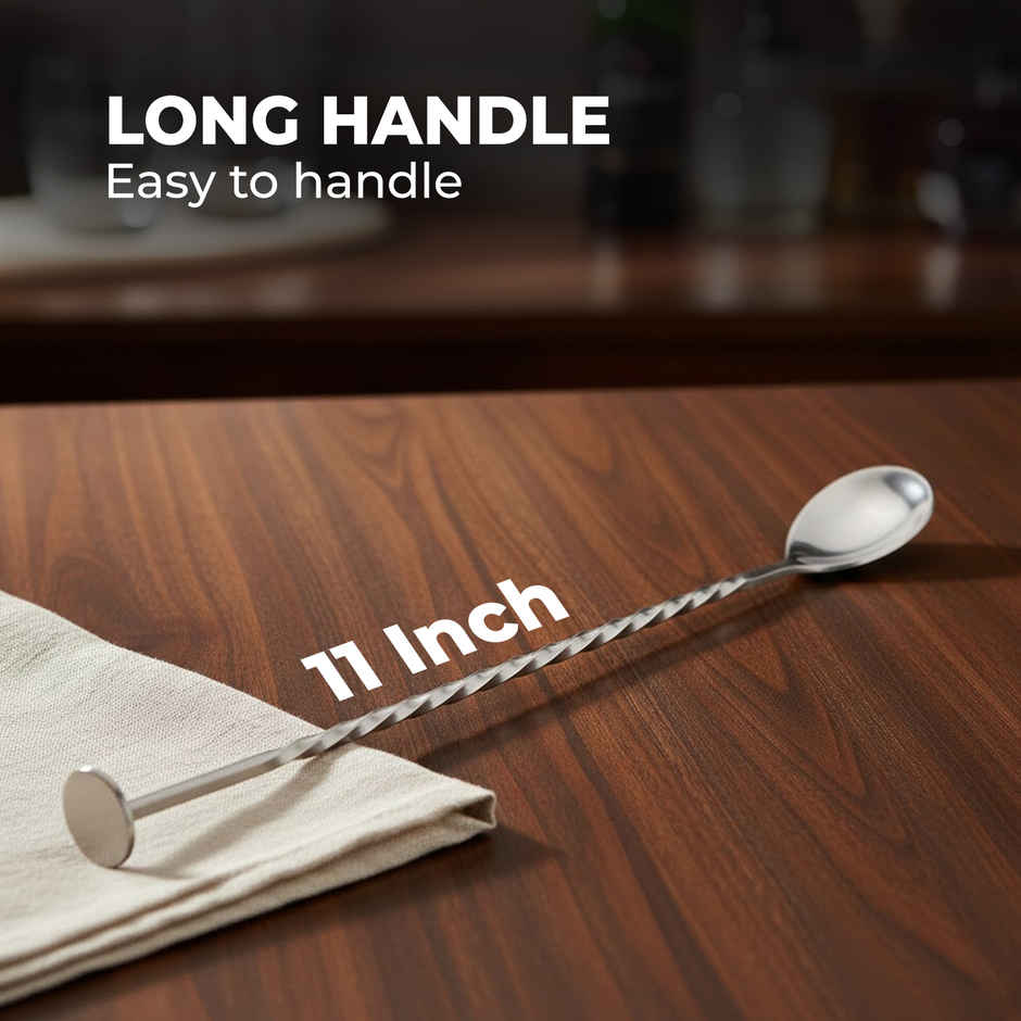 Perch Bar Spoon | Stainless Steel Cocktail Mixing Spoon | Silver | 11 inch