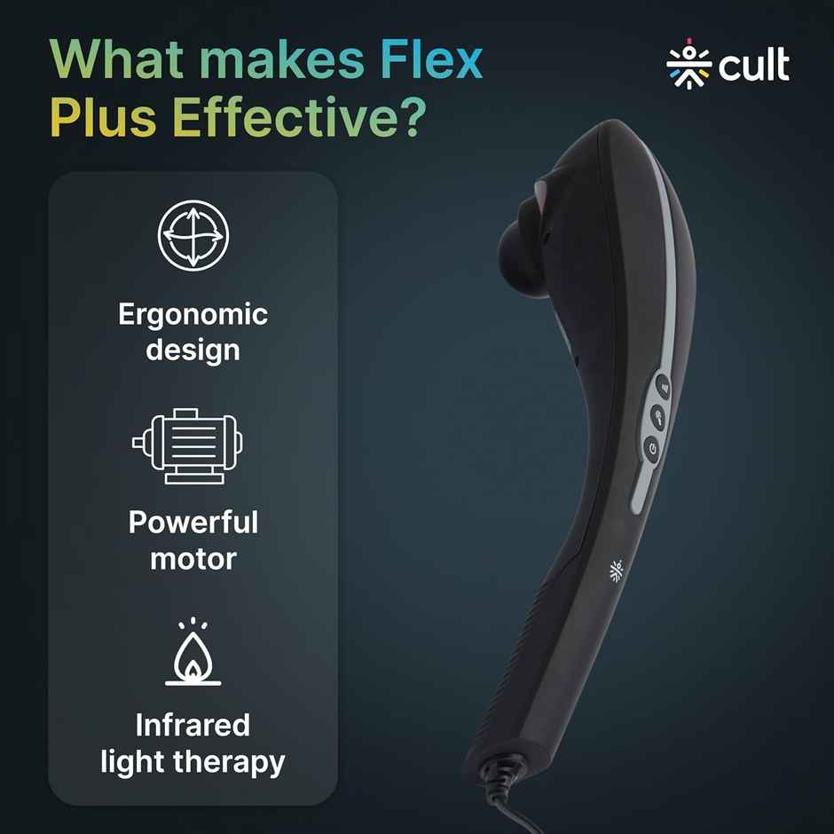 Cult Flex Plus Corded Electric Handheld Full Body Massager, 4 Changeable Heads, Adjustable Speeds