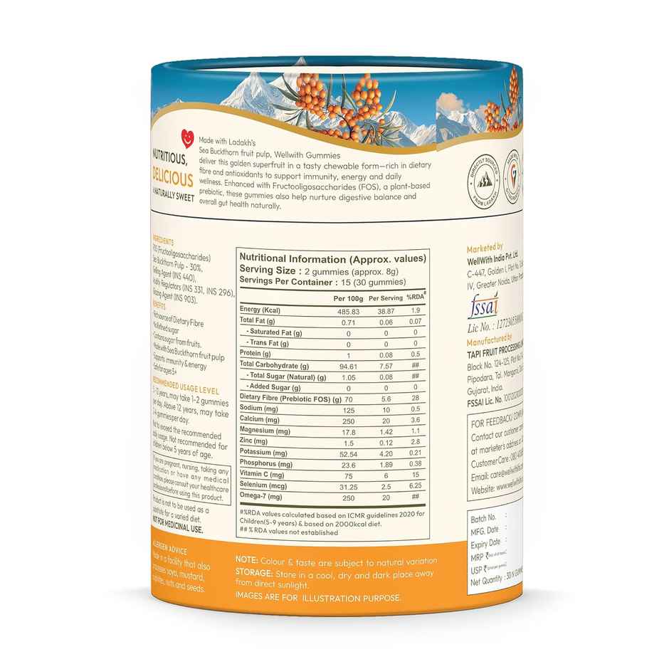 Wellwith Sea Buckthorn Gummies for Kids & Adults | Vitamin C Rich | Multivitamin Supplement | Immunity