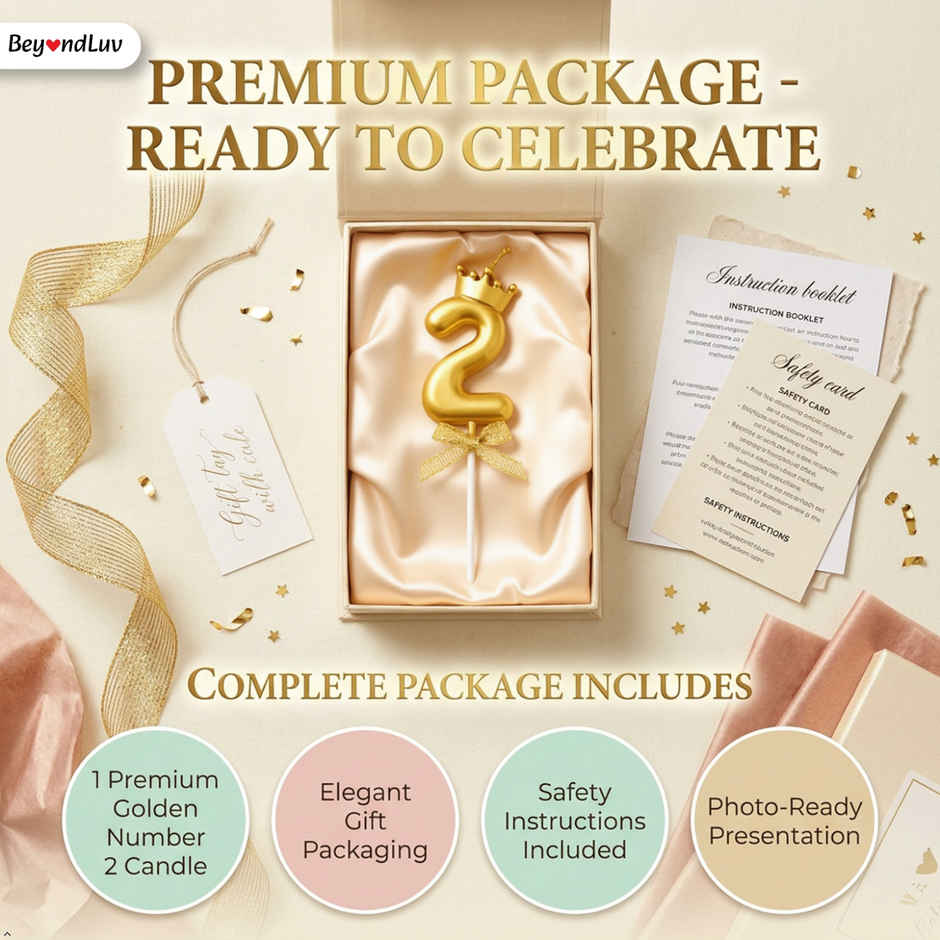 BeyondLuv Candles for Kids Birthday Party 2 Number Golden Candle With Crown