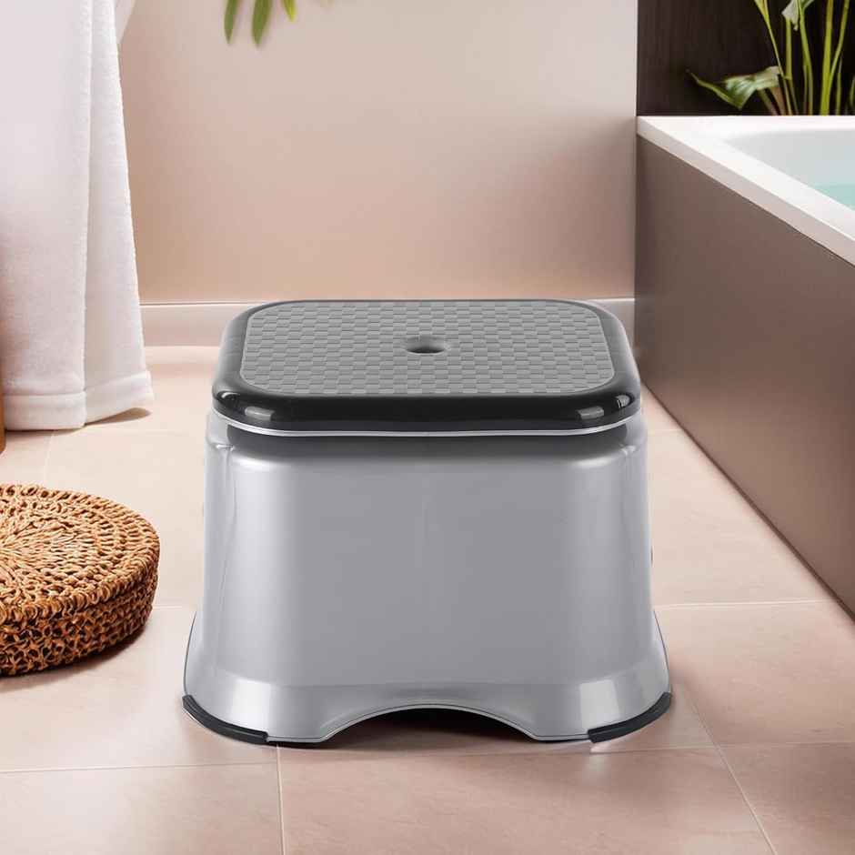 Kuber Industries Anti-Slip Bathroom Stool | Durable Patla Chair for Adults | Grey