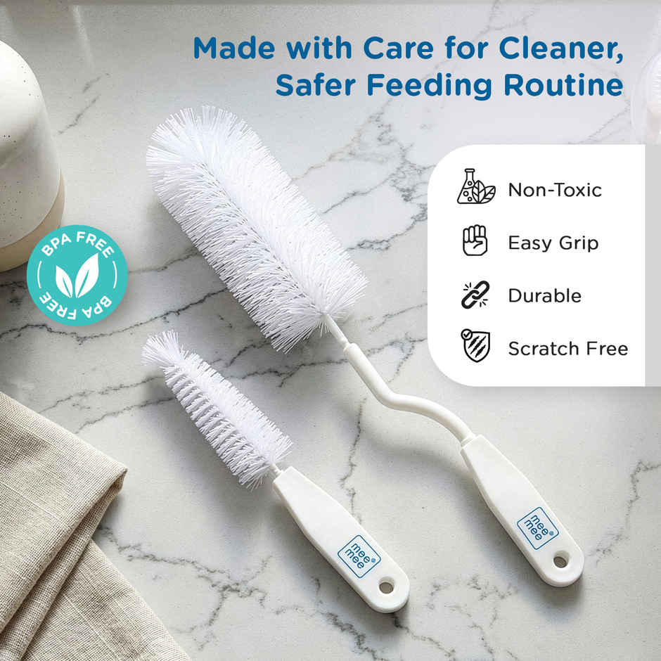 Mee Mee Bottle and Nipple Cleaning Brush | 360-degree Rotary Handle | White