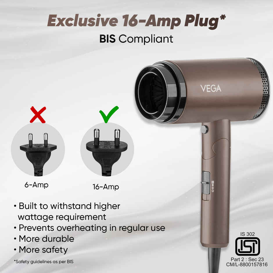 Vega Dry Up Hair Dryer | 2000W | 3 Heat & 1 Speed | Cool Shot | VHDH-36