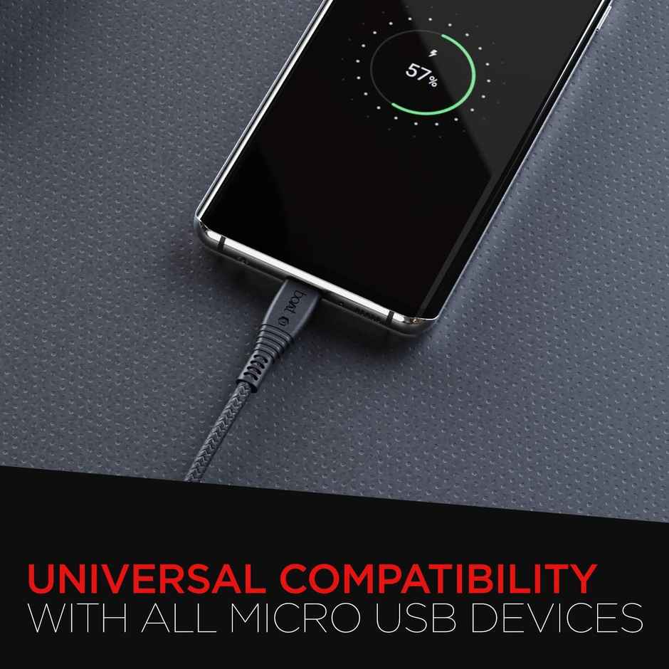 boAt Micro USB Cable 55, 150 cm (1.5 m) Length, 3A Fast Charging, 480mbps Data Transfer, Tangle Free, 10000+ Bends Lifespan, Braided Cable, Universal Compatibility with all Micro USB Devices - Black