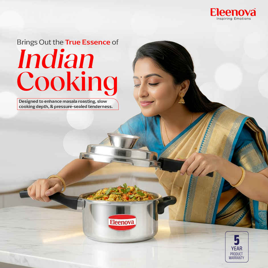 Eleenova Vintage Anti Spill Aluminium Outer Lid Pressure Cooker with Spill Bowl | 5 L