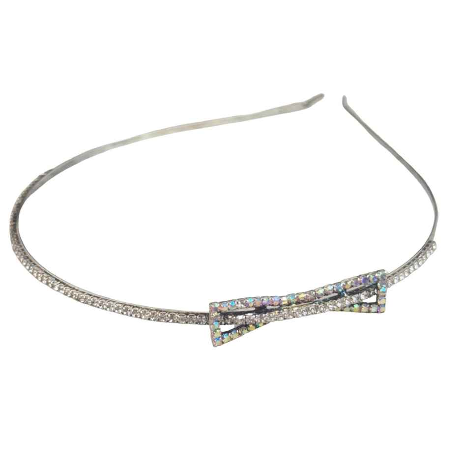 The Opal Factory Hair Accessories | Diamante Bow Hairband for Girls | 1 Pc | Silver