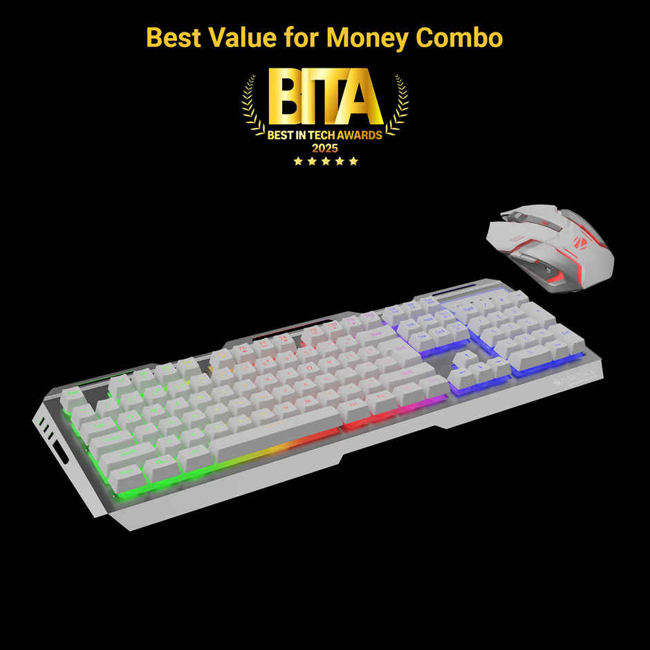 Zebronics Transformer Pro Gaming Combo With 2.4Ghz, Builtin Battery, Type C, Upto 4000 Dpi (White)