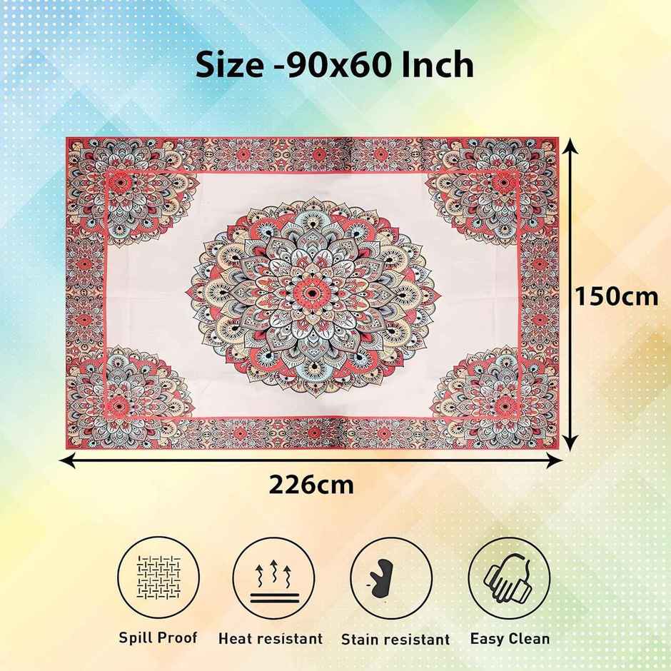 Kuber Industries Dining Table Cover | 6 Seater | Rangoli Design | Jute Table Cloth | 90 x 60 | Cream