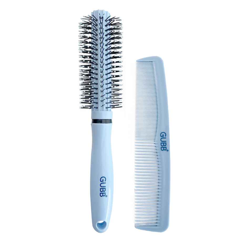 GUBB Grooming Combo Of Round Hair Brush + Hair Comb | Santorini Hues
