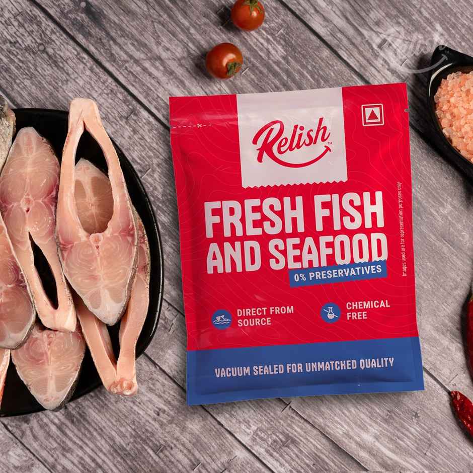 Relish Chicken Curry Cut Without Skin(500gms), Relish Mackerel / Bangda Whole And Cleaned(450gms) & Relish Roopchand / Rupchanda Steaks(540gms) Combo 