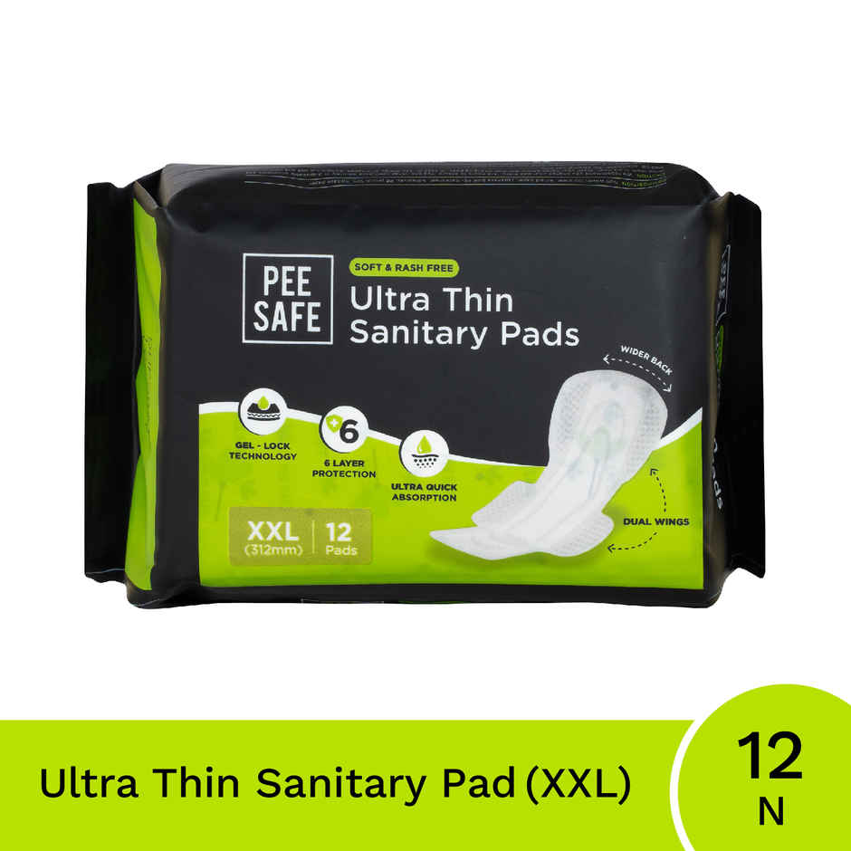Pee Safe Ultra Thin Rash Free Sanitary Pads - | With Paper Disposal Covers | XXL | 12 pcs