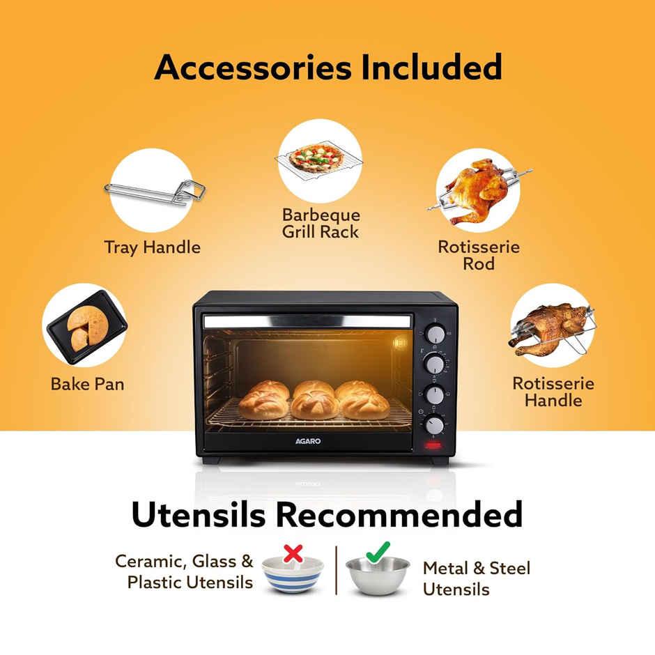 Agaro Marvel 48 Ltr Oven Toaster Griller, Motorised Rotisserie And Convection Otg, 3 Heating Mode