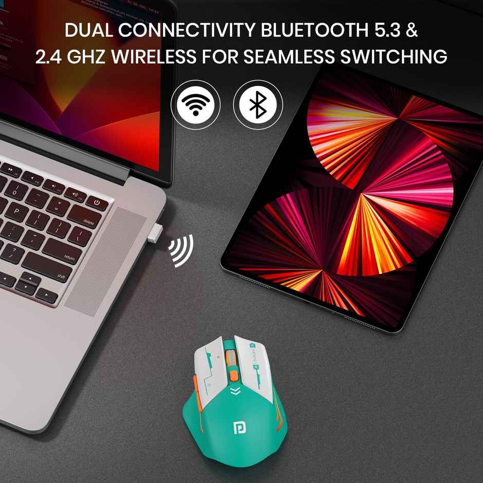 Portronics Vader Max Wireless Rechargeable Mouse, Bluetooth 5.3 & 2.4 GHz Dual Mode | Green