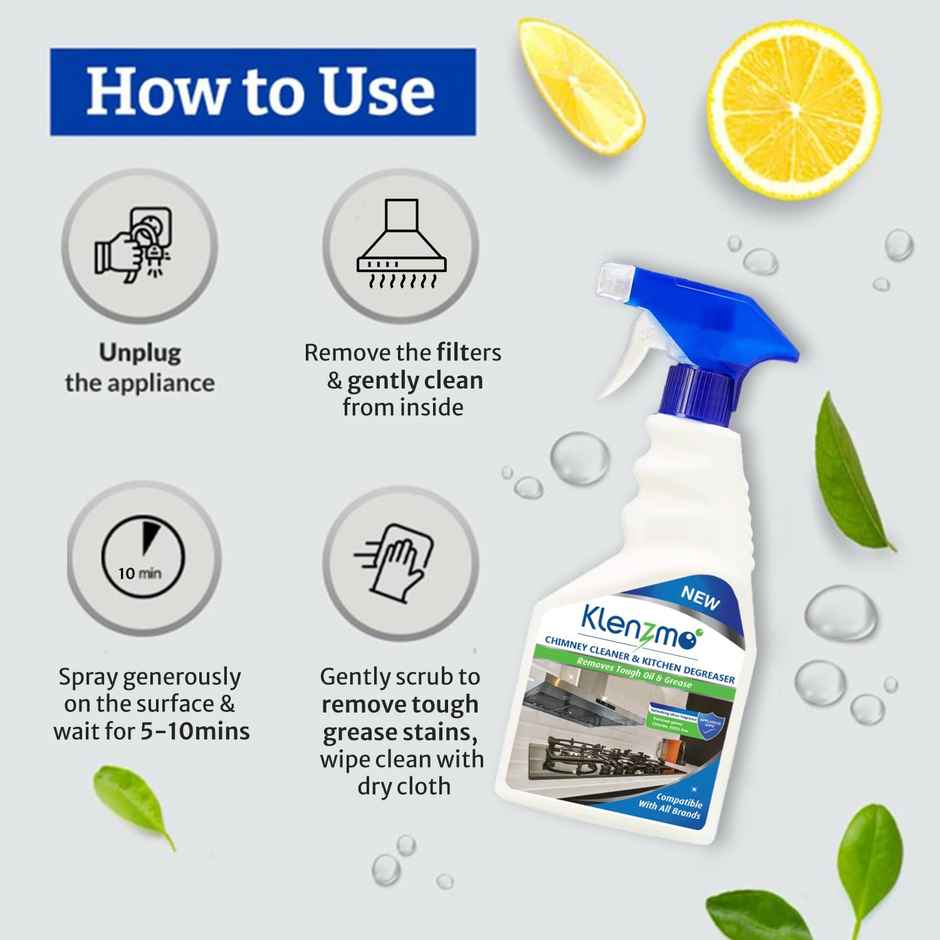 Klenzmo Washing Machine Cleaner Powder (180g) & Klenzmo Chimney Cleaner And Kitchen Degreaser (400ml) Combo