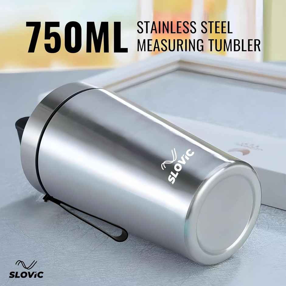 Slovic 750ml Stainless Steel Shaker Bottle for Gym with Leakproof Lid & Blender Ball | 100% BPA Free