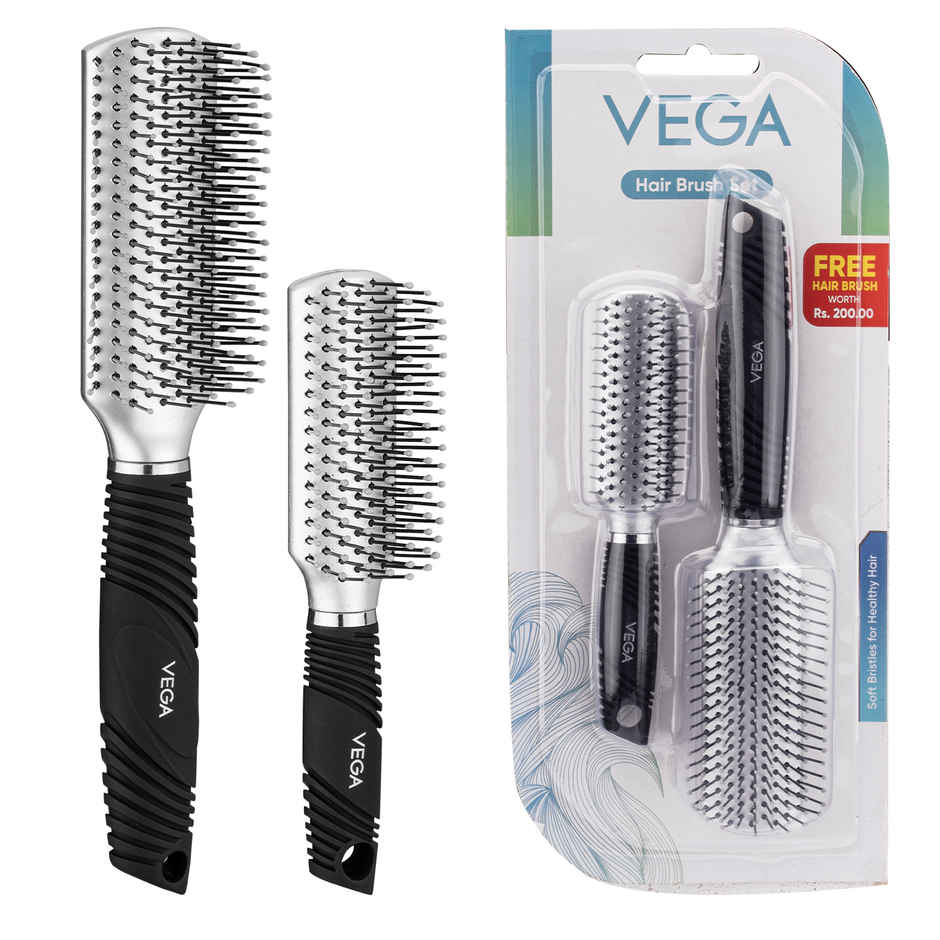 VEGA Hair Brush Set- Flat & Round For Men And Women | 2 Piece (HSB-01)