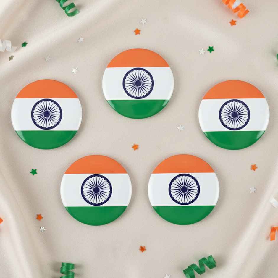 Indian National Flag Round Badge Set | Pack of 5 | Tricolor Pin | Picfest